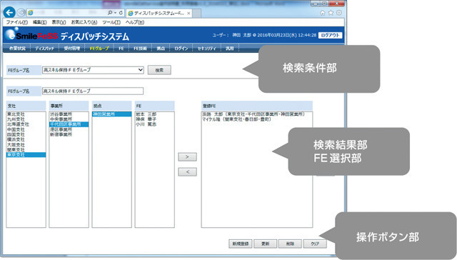 パナソニック インフォメーションシステムズ「eSmileFeSS」のFEグループ管理機能